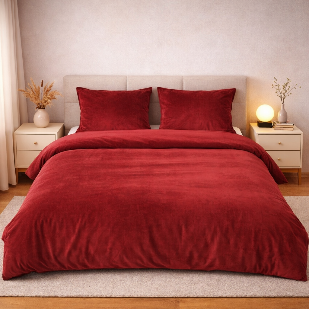 Beau Maison Fluwelen Dekbedovertrek Bordeaux-Rood Velvet Velours