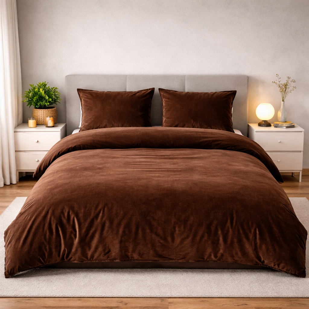 Beau Maison Fluwelen Dekbedovertrek Coffee Brown