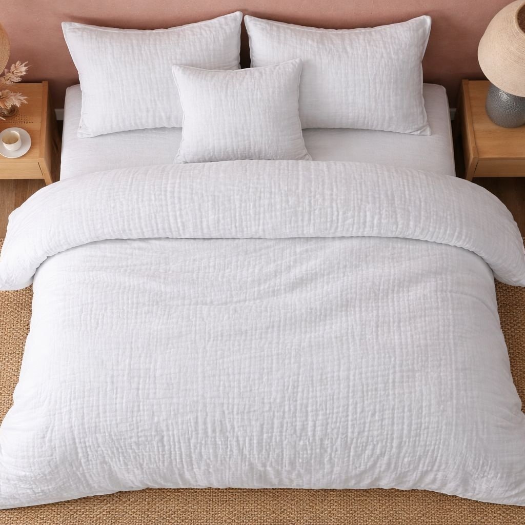 Beau Maison 100% Premium Perkaal Katoen - Dekbedovertrek Mousseline Wit