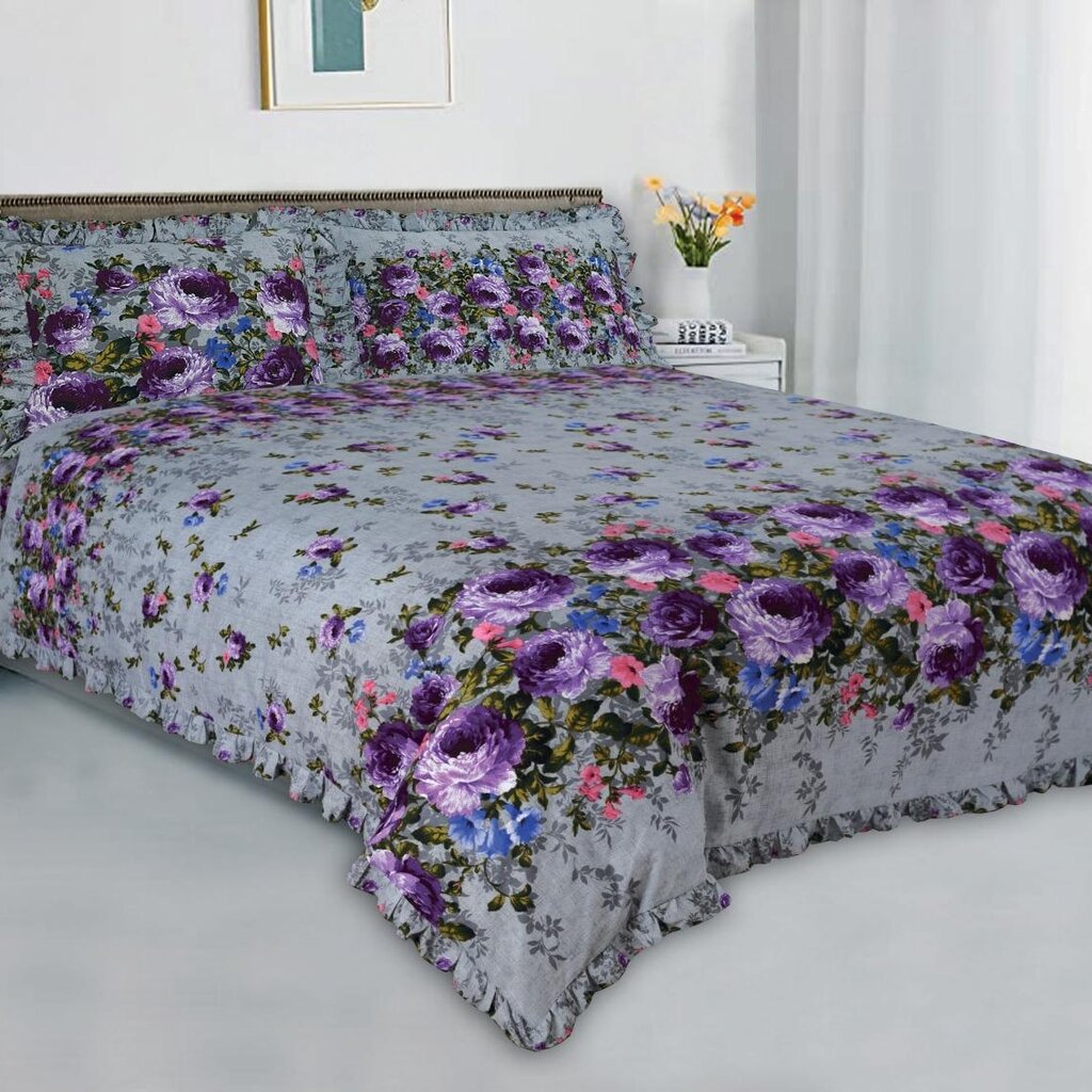 Overige Grey Flowers Ruches Dekbedovertrek Micro Percal