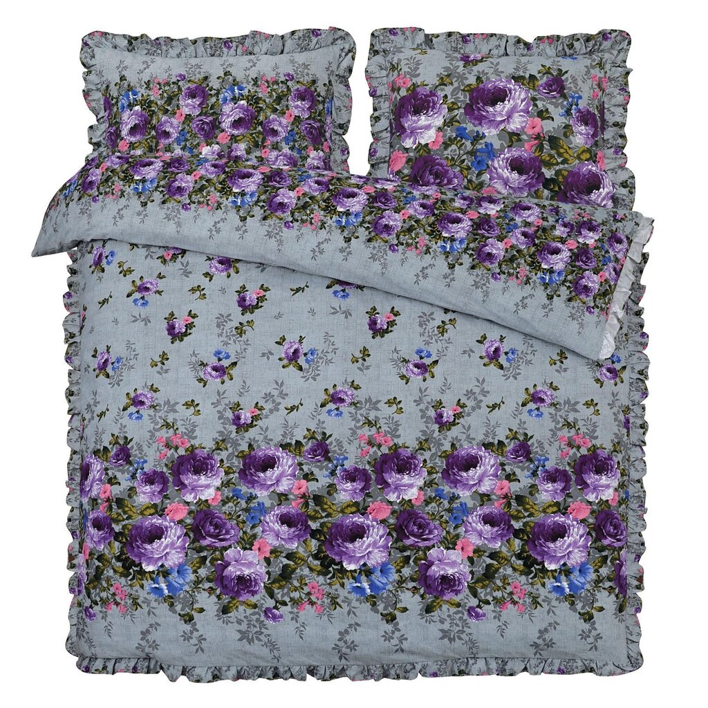 Overige Grey Flowers Ruches Dekbedovertrek Micro Percal