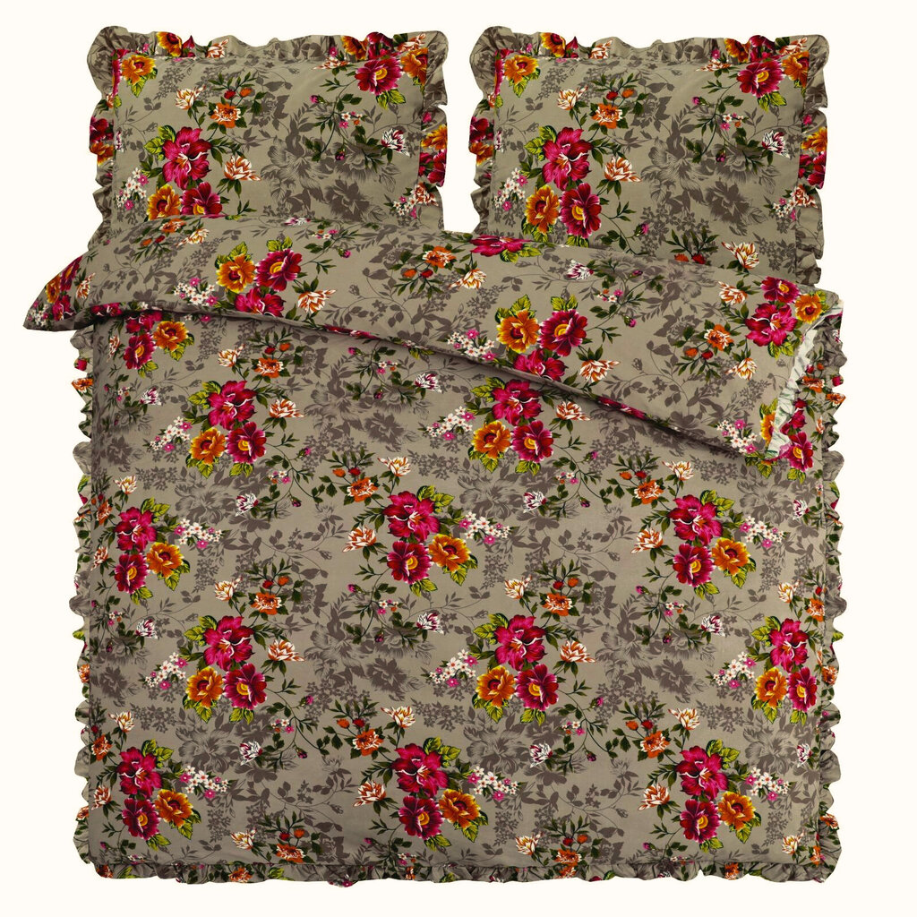 Overige Ruches Flowers Embossed Taupe Dekbedovertrek Micro Percal