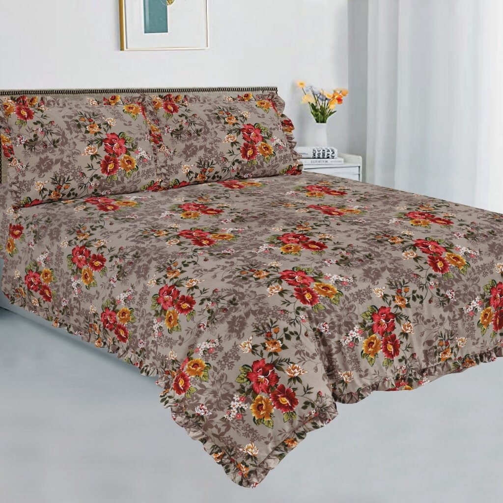 Overige Ruches Flowers Embossed Taupe Dekbedovertrek Micro Percal
