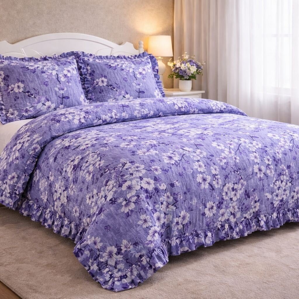 Overige Purple Flowers Ruches Dekbedovertrek Micro Percal