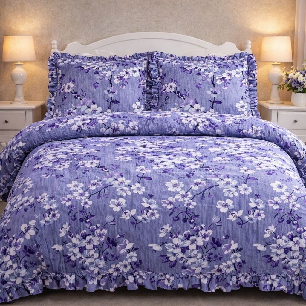 Overige Purple Flowers Ruches Dekbedovertrek Micro Percal