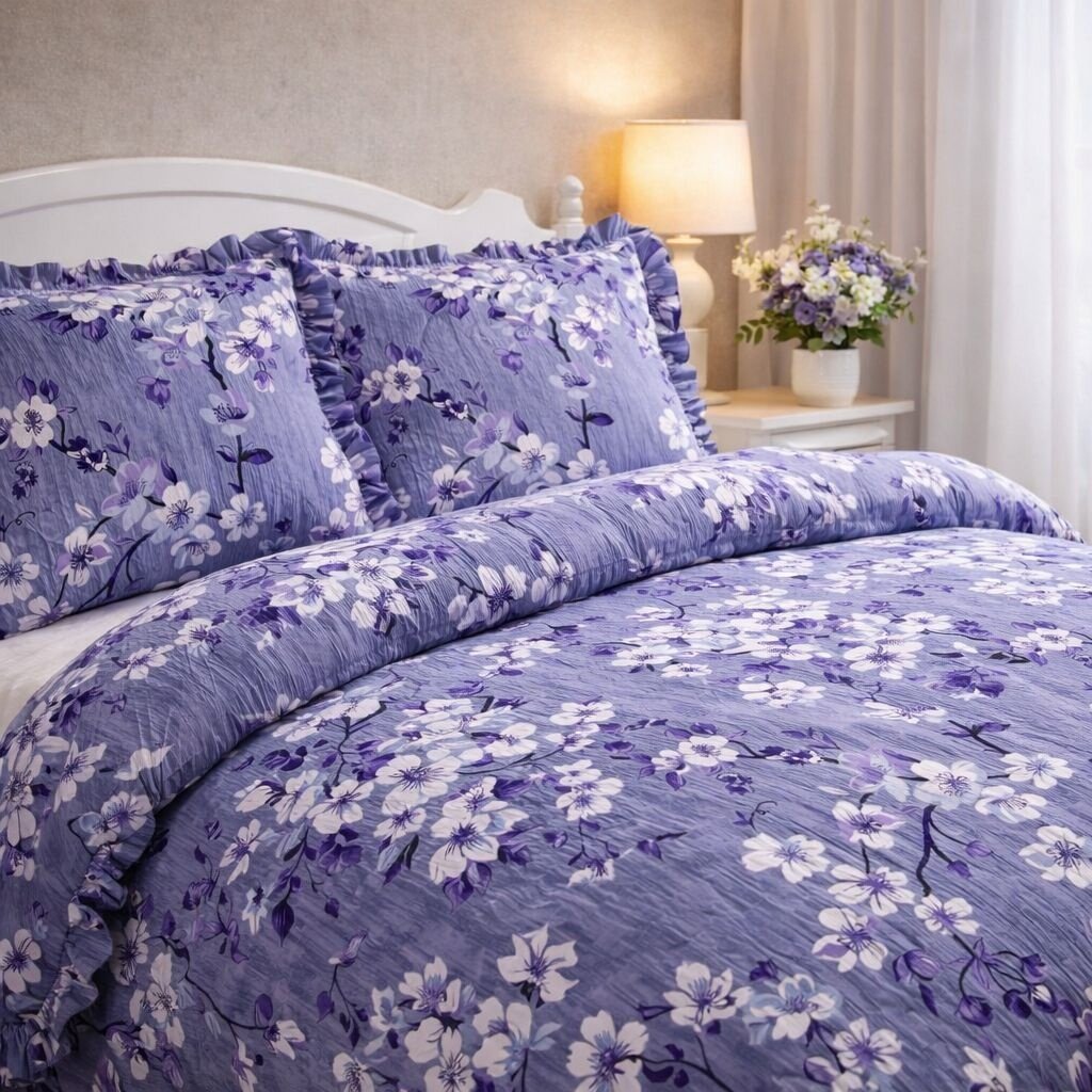 Overige Purple Flowers Ruches Dekbedovertrek Micro Percal