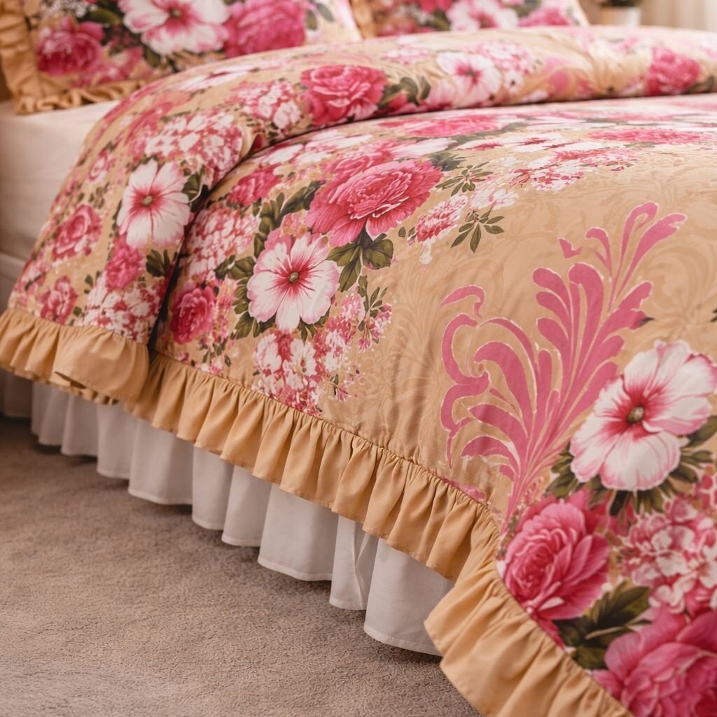 Overige Ruches Flowers Sand Dekbedovertrek Micro Percal