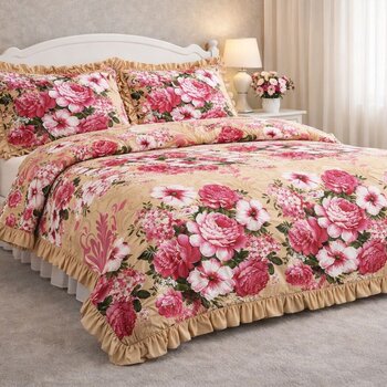 Overige Dekbedovertrek Ruches Flowers Sand