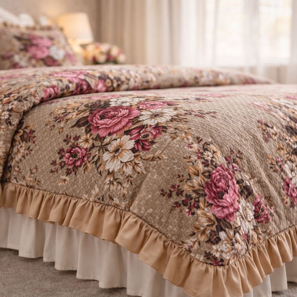 Overige Ruches Flowers Taupe Dekbedovertrek Micro Percal