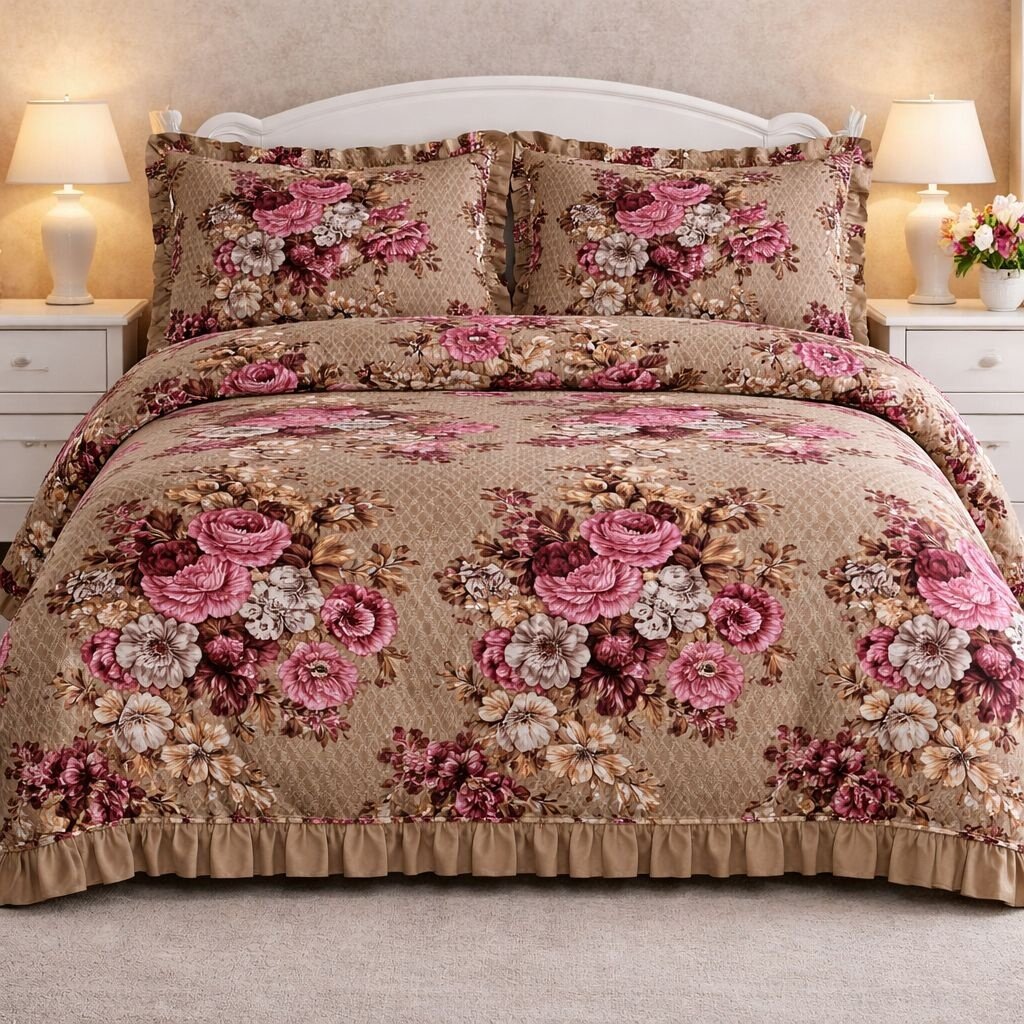 Overige Ruches Flowers Taupe Dekbedovertrek Micro Percal