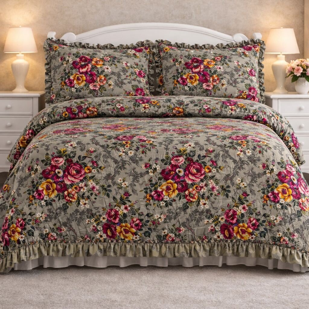 Overige Ruches Flowers Embossed Taupe Dekbedovertrek Micro Percal