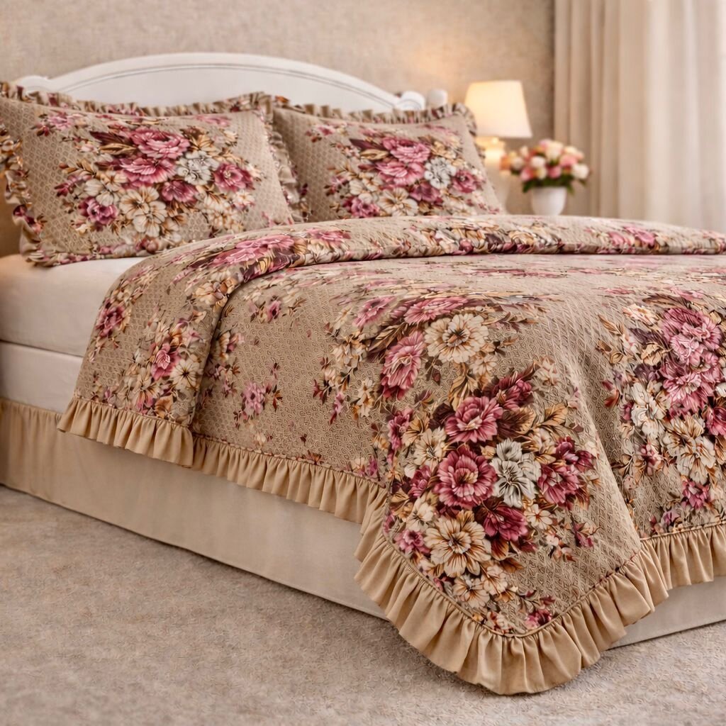 Overige Ruches Flowers Taupe Dekbedovertrek Micro Percal