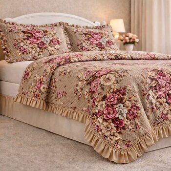 Overige Dekbedovertrek Ruches Flowers Taupe