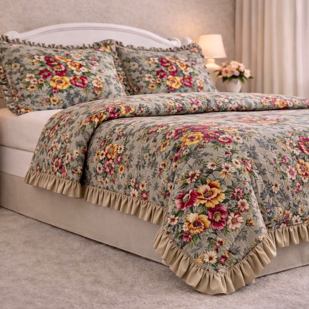 Overige Ruches Flowers Embossed Taupe Dekbedovertrek Micro Percal