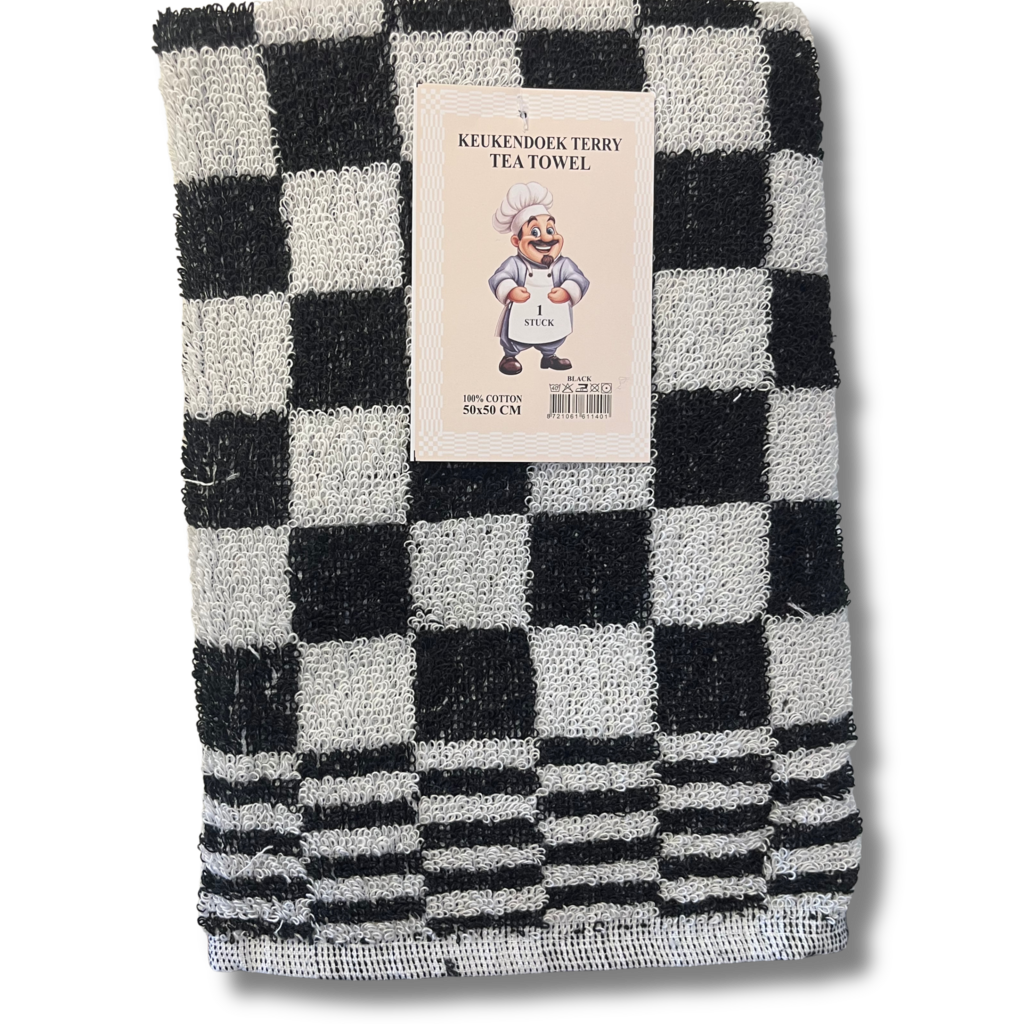 Beau Maison Katoenen Keuken Handdoek - Geblokt Zwart