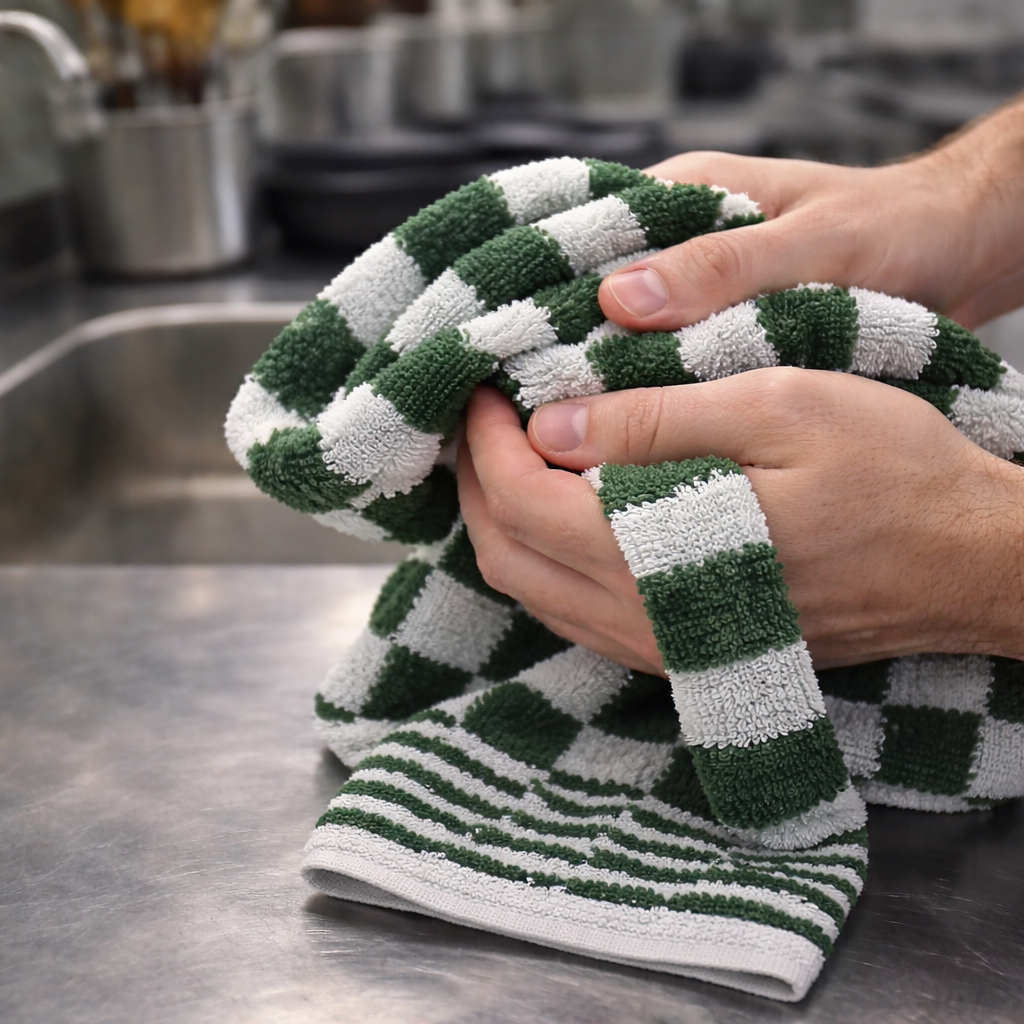 Beau Maison Katoenen Keuken Handdoek - Geblokt Groen
