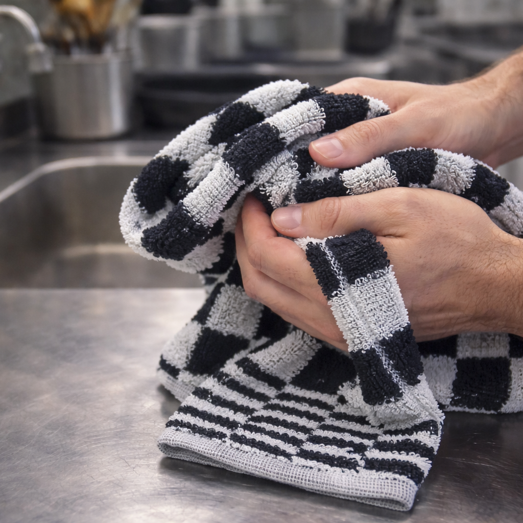 Beau Maison Katoenen Keuken Handdoek - Geblokt Zwart