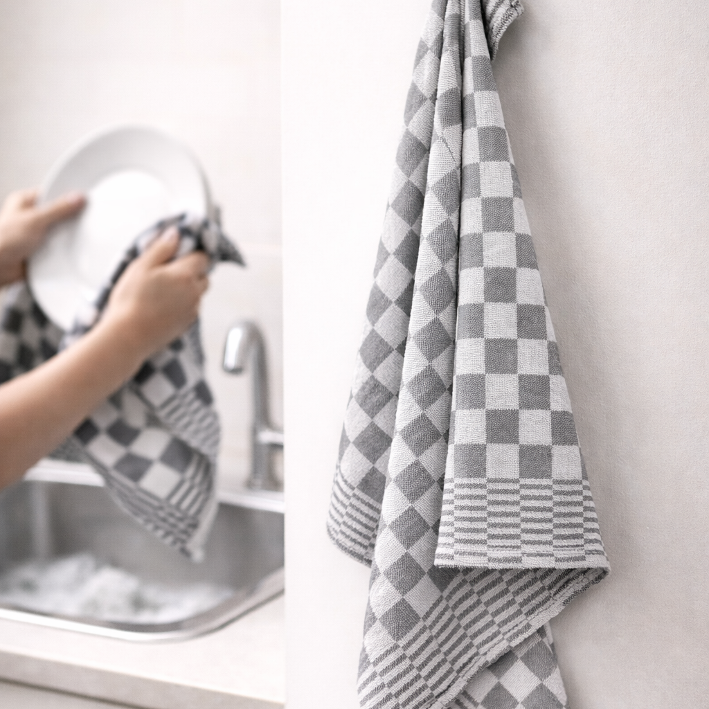 Beau Maison Geblokte Theedoek Grijs