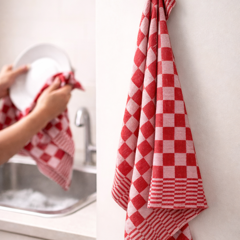 Beau Maison Geblokte Theedoek Rood