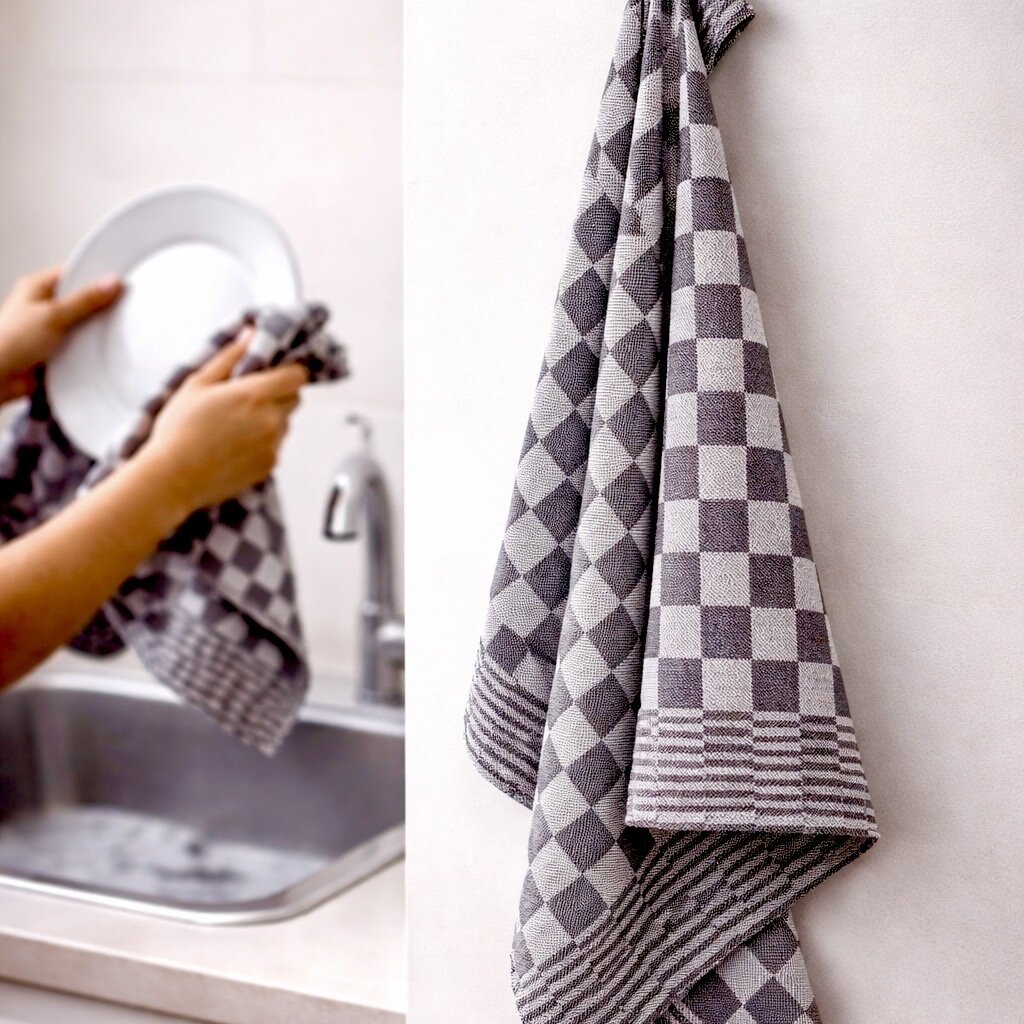 Beau Maison Geblokte Theedoek Zwart