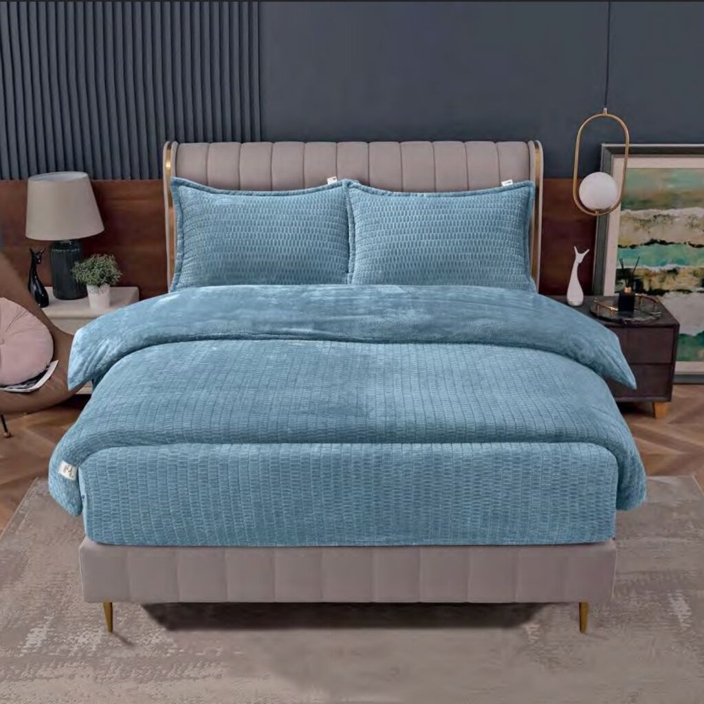 Beau Maison Dubbelzijdig Sherpa Flanel Dekbed All Year – Luxe 2-in-1 Dekbed - Petrol