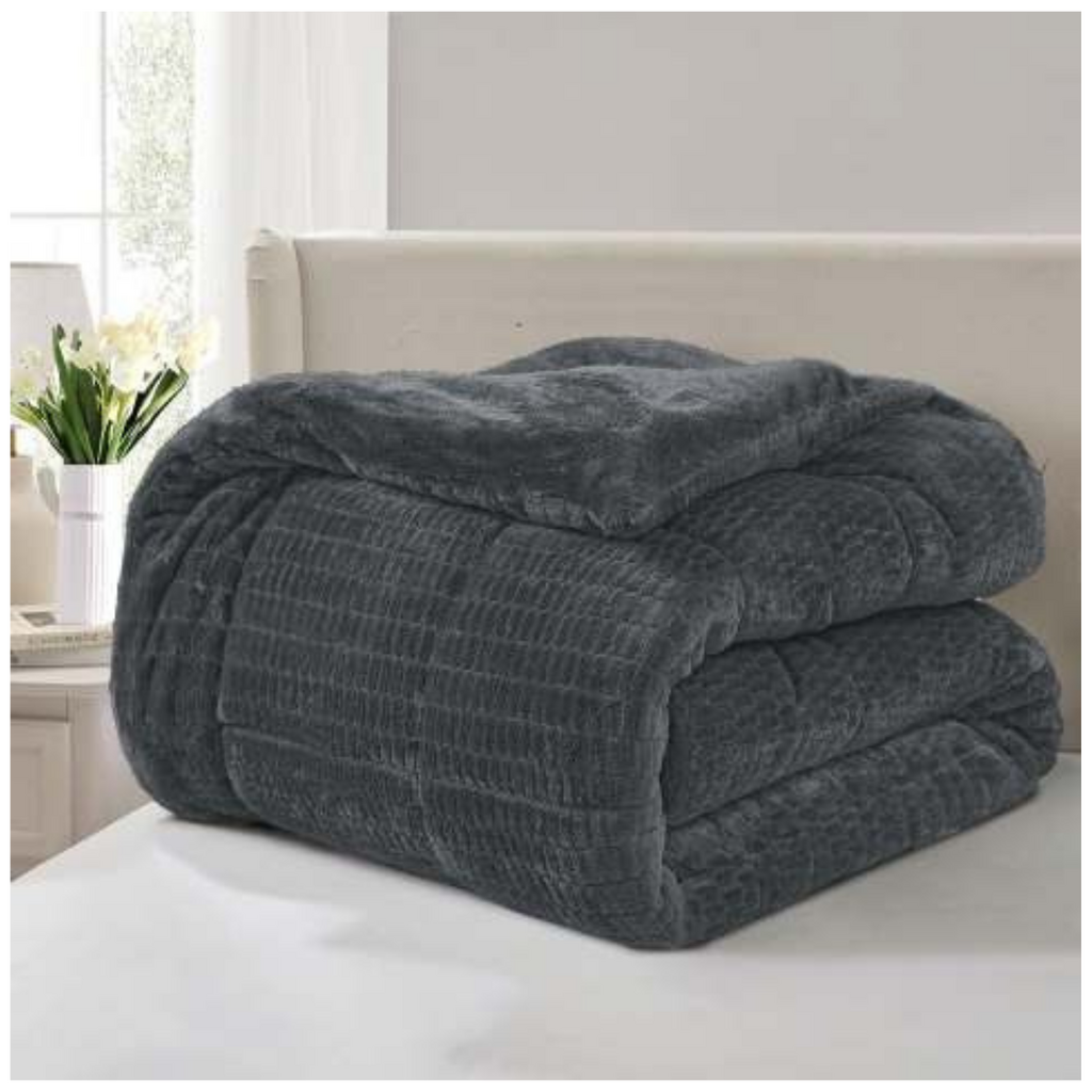 Beau Maison Dubbelzijdig Sherpa Flanel Dekbed All Year  – Luxe 2-in-1 Dekbed - Dark Grey