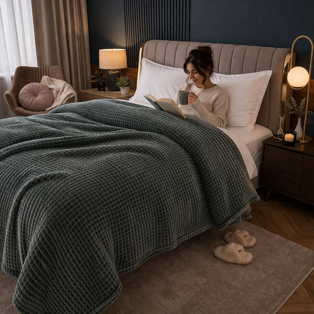 Beau Maison Dubbelzijdig Sherpa Flanel Dekbed All Year  – Luxe 2-in-1 Dekbed - Dark Grey