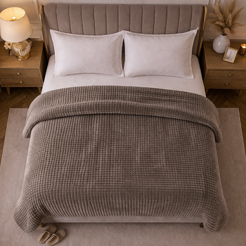 Beau Maison Sherpa Flanel Double Dekbed - Coffee Brown