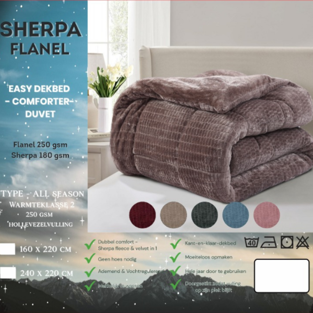 Beau Maison Dubbelzijdig Sherpa Flanel Dekbed All Year – Luxe 2-in-1 Dekbed - Petrol