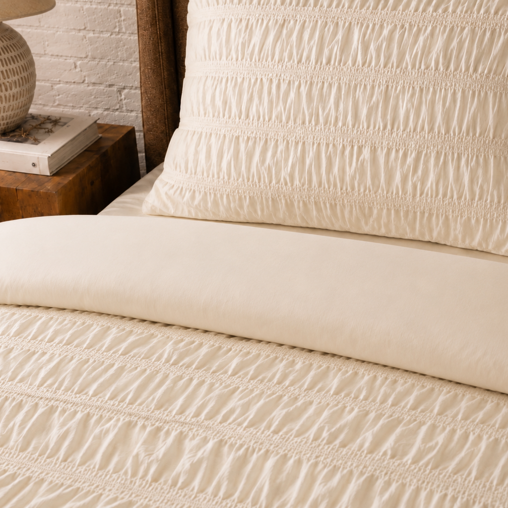 Beau Maison Seersucker Dekbedovertrek Creme