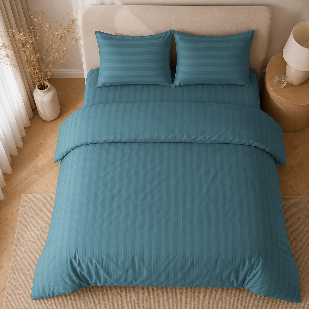 Beau Maison Hotellinnen Dekbedovertrek Blauw | 27mm Streep