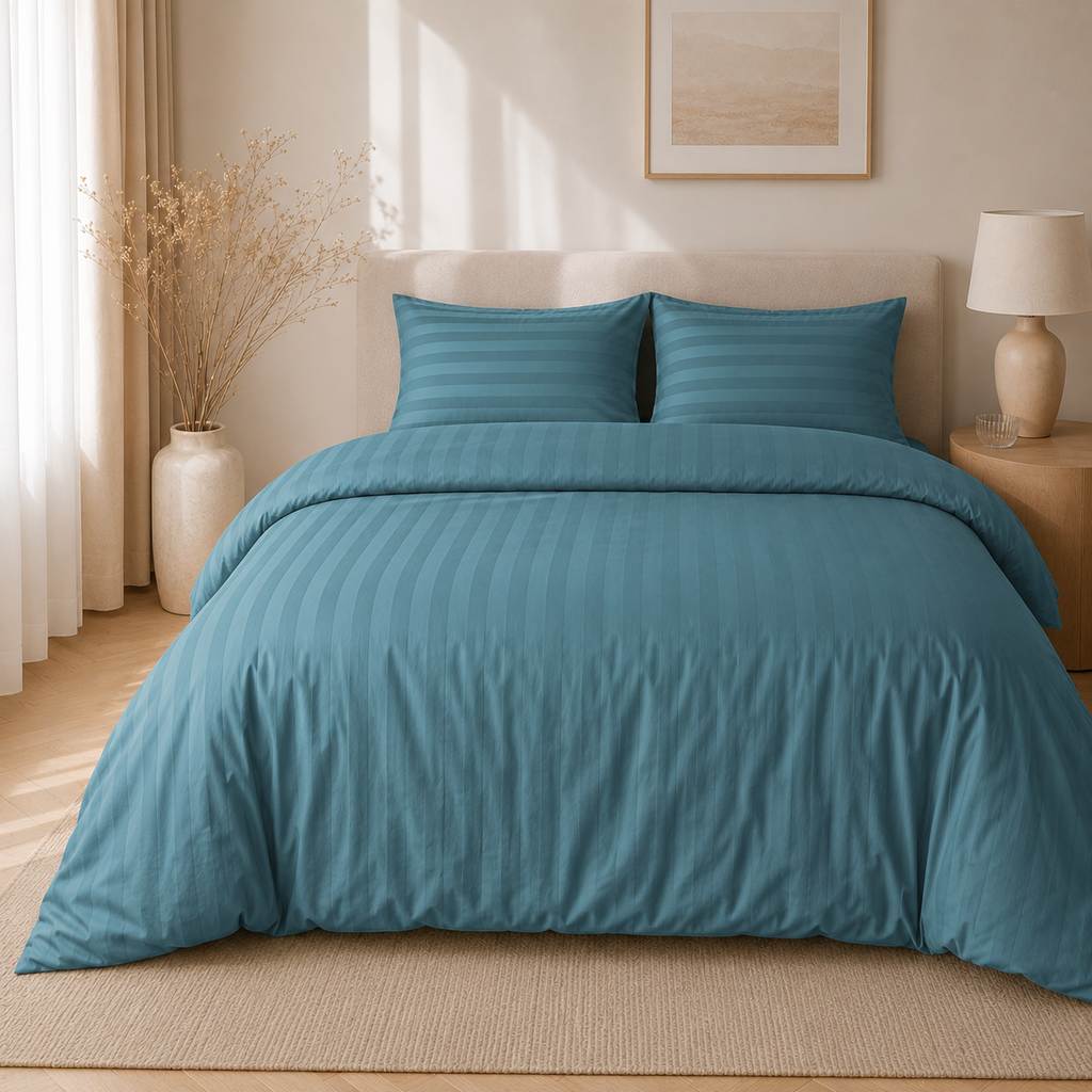 Beau Maison Hotellinnen Dekbedovertrek Blauw | 27mm Streep