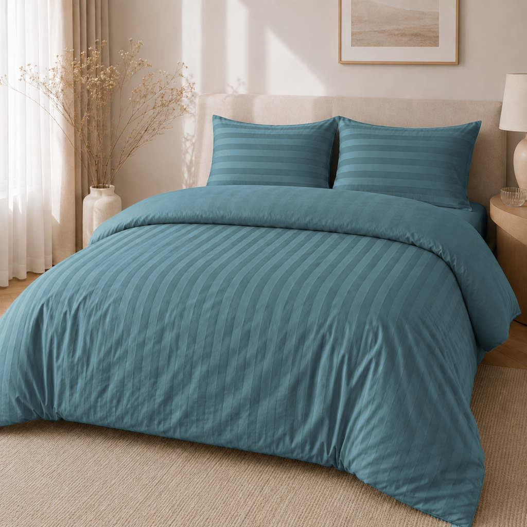 Beau Maison Hotellinnen Dekbedovertrek Blauw | 27mm Streep