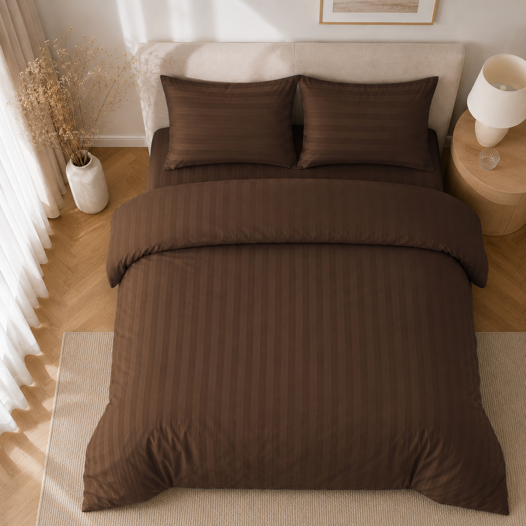 Beau Maison Hotellinnen Dekbedovertrek Koffie Bruin | 27mm Streep
