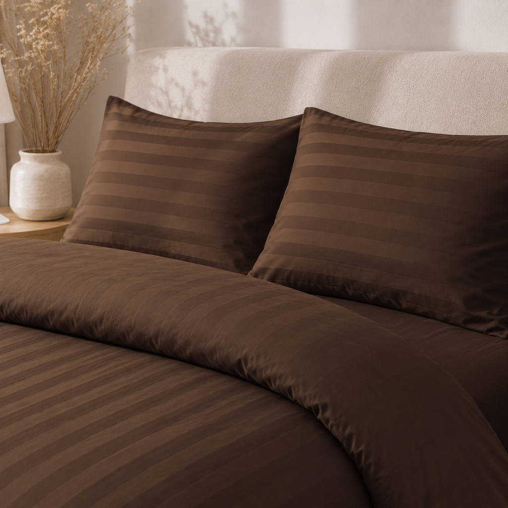 Beau Maison Hotellinnen Dekbedovertrek Koffie Bruin | 27mm Streep