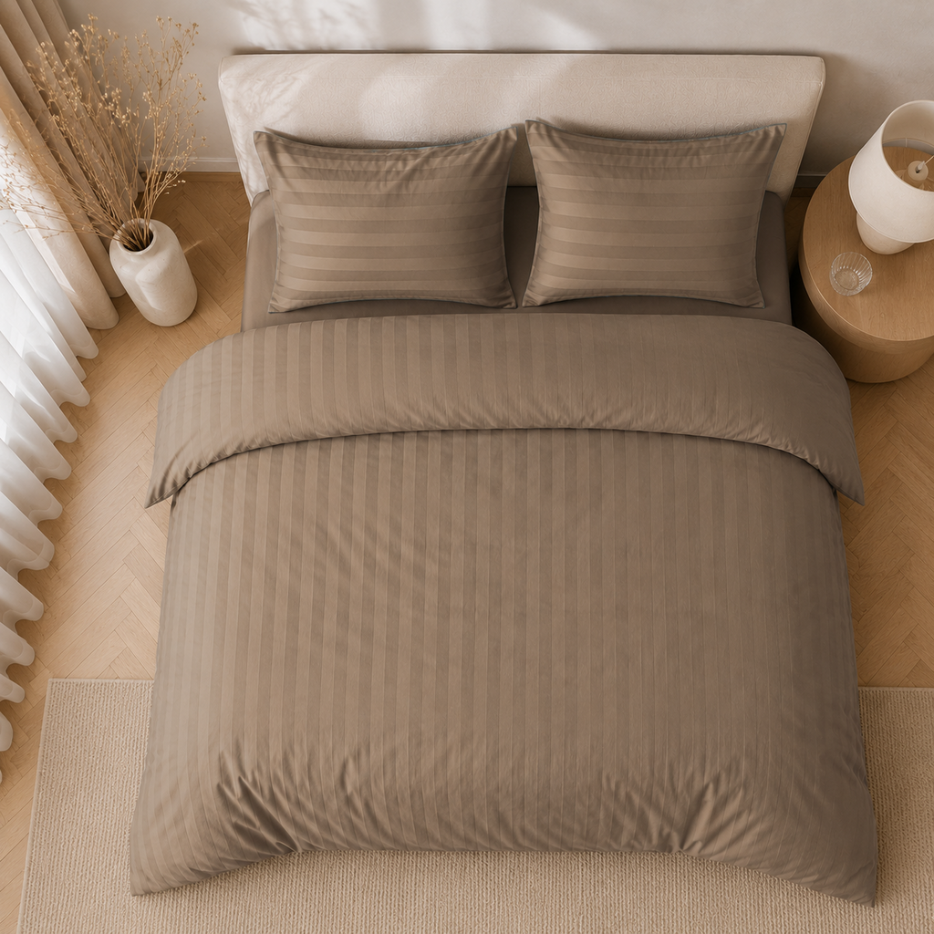Beau Maison Hotellinnen Dekbedovertrek Taupe | 27mm Streep