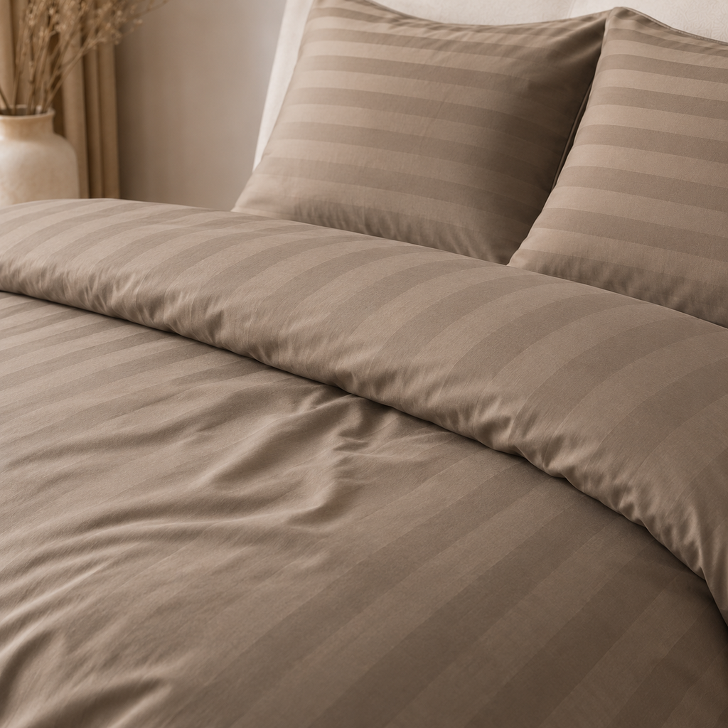 Beau Maison Hotellinnen Dekbedovertrek Taupe | 27mm Streep