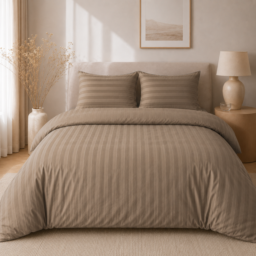 Beau Maison Hotellinnen Dekbedovertrek Taupe | 27mm Streep
