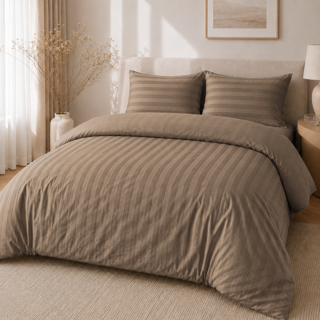 Beau Maison Hotellinnen Dekbedovertrek Zand | 27mm Streep