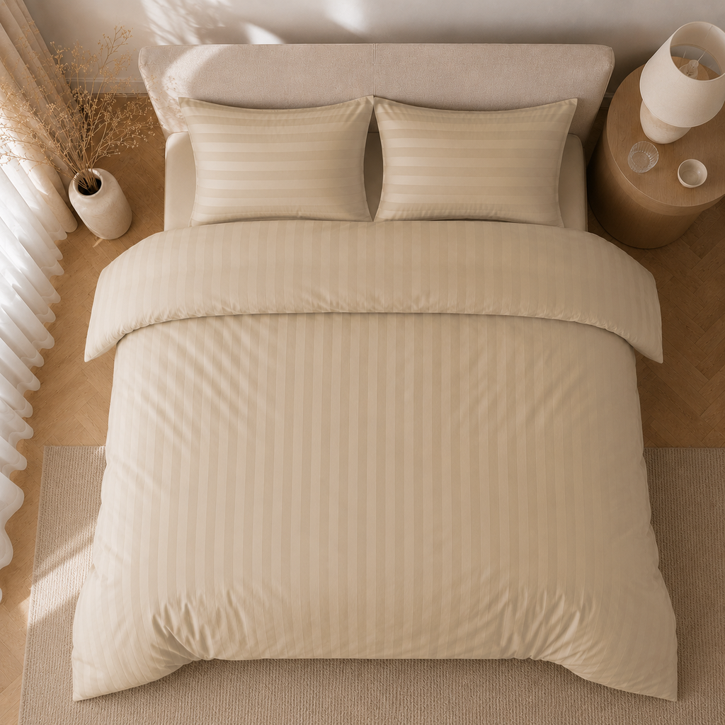 Beau Maison Hotellinnen Dekbedovertrek Crème | 27mm Streep