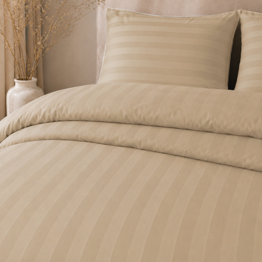 Beau Maison Hotellinnen Dekbedovertrek Crème | 27mm Streep