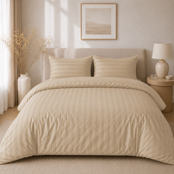 Beau Maison Dekbedovertrek Hotellinnen Creme | 27mm Streep