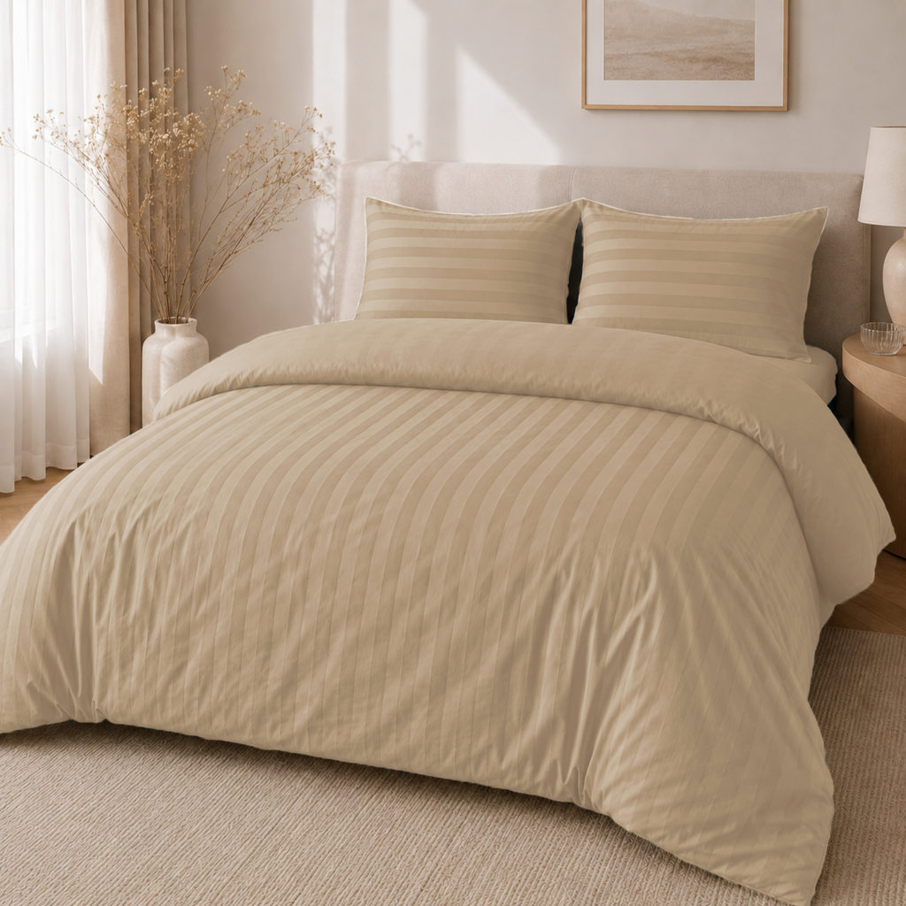 Beau Maison Hotellinnen Dekbedovertrek Crème | 27mm Streep