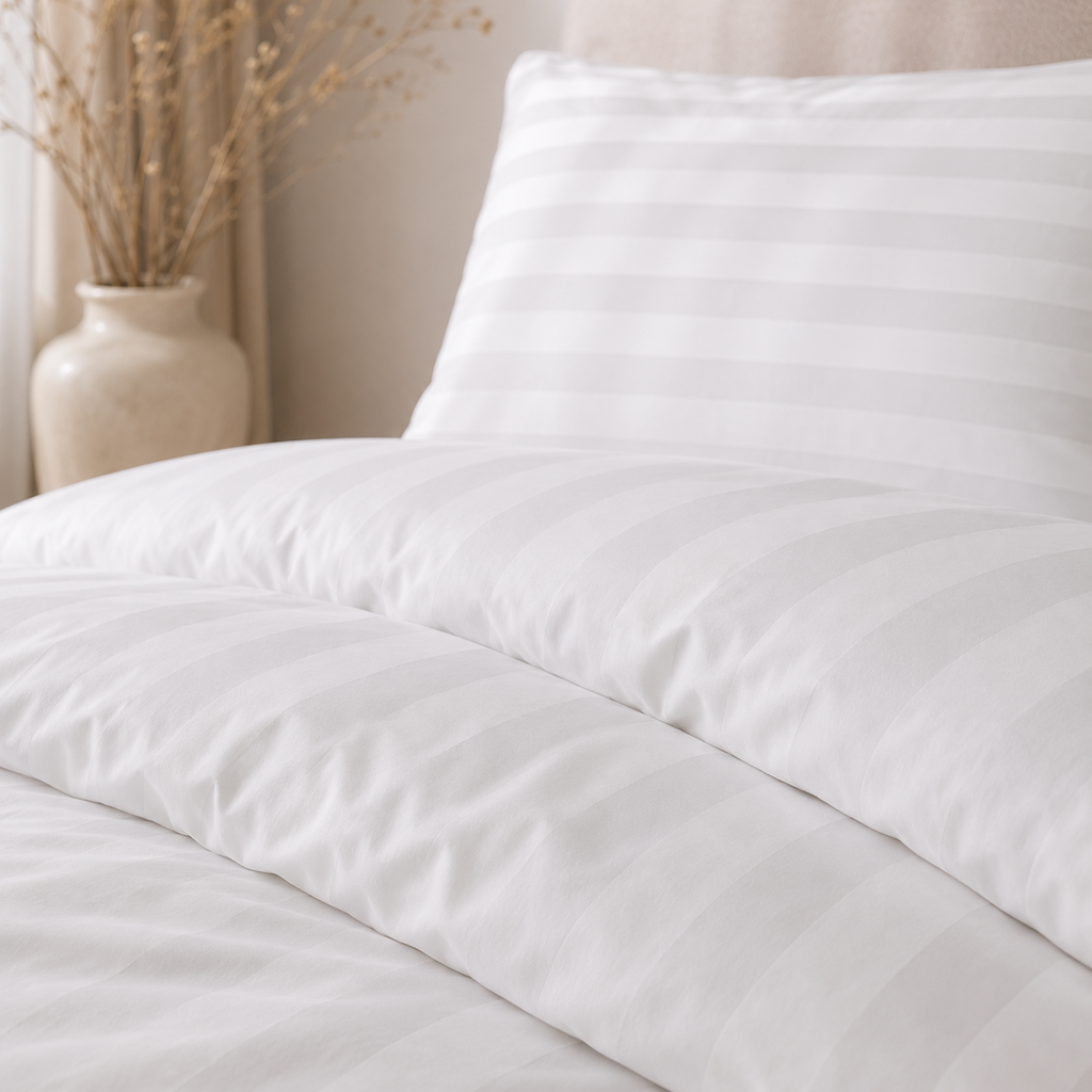 Beau Maison Hotellinnen Dekbedovertrek Wit | 27mm Streep