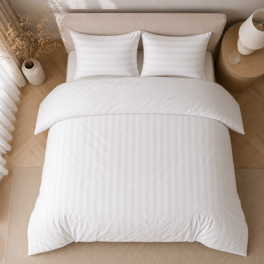 Beau Maison Hotellinnen Dekbedovertrek Wit | 27mm Streep