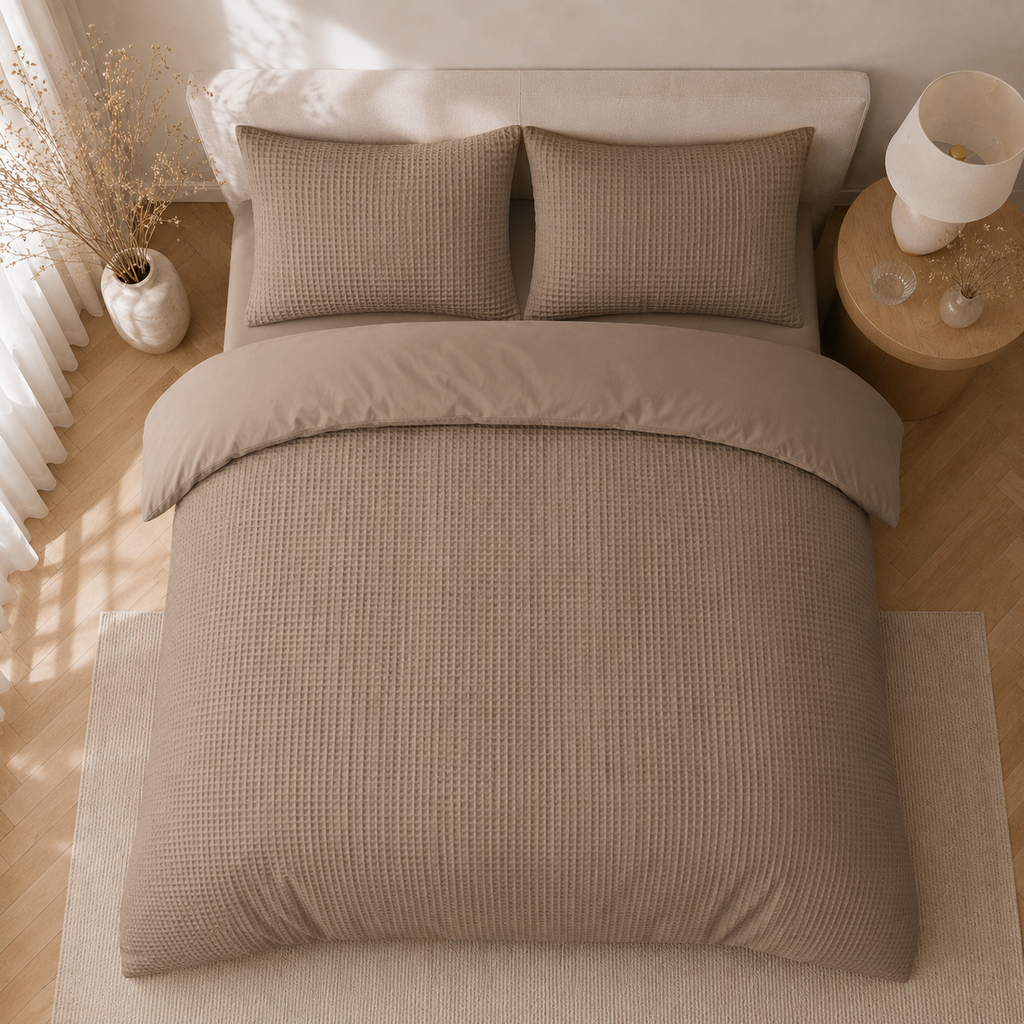 Beau Maison Dekbedovertrek Wafel Taupe - Katoen Blend