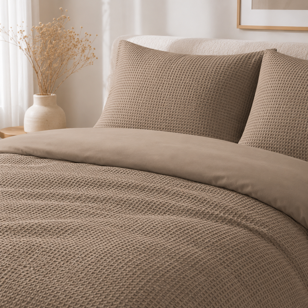Beau Maison Dekbedovertrek Wafel Taupe - Katoen Blend