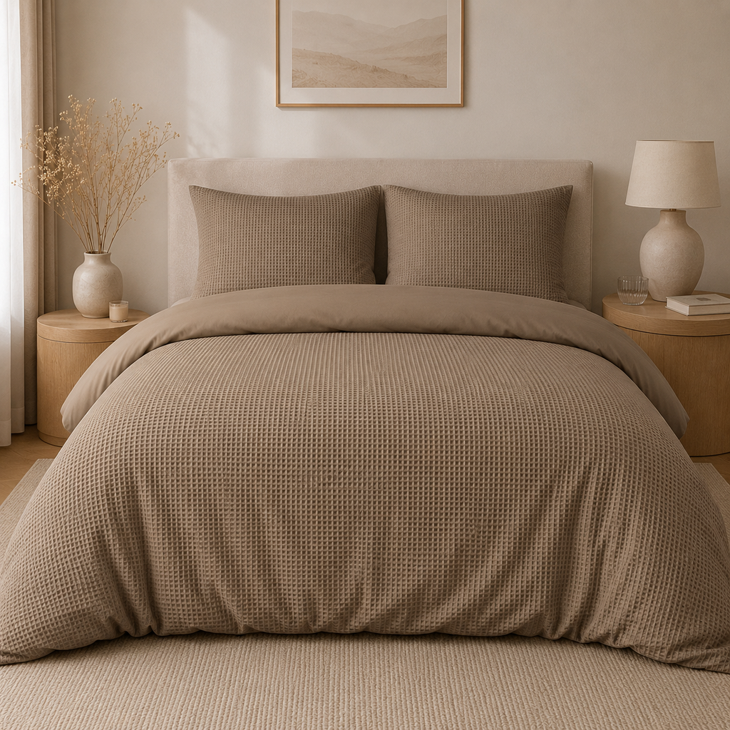 Beau Maison Dekbedovertrek Wafel Taupe - Katoen Blend