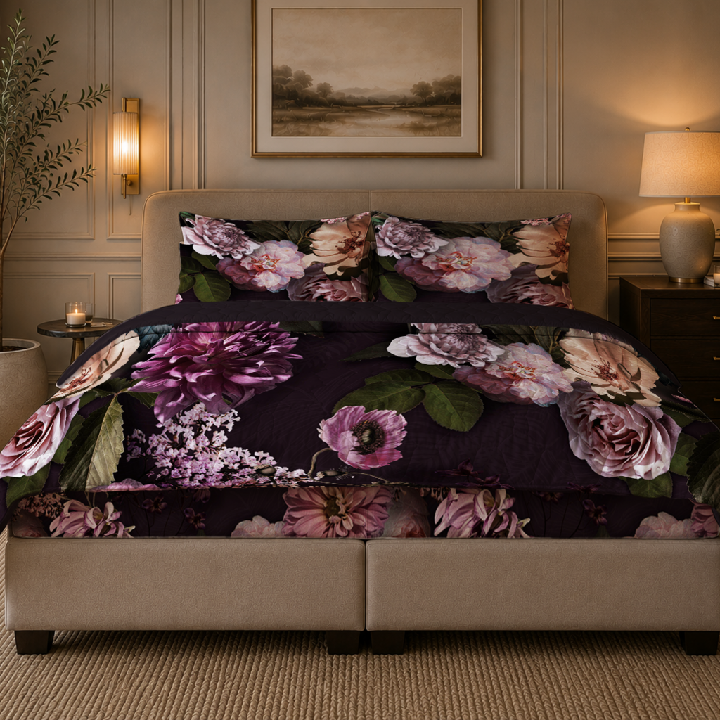 Beau Maison Purple Flowers Kant en Klaar Dekbed / Dekbed Zonder Overtrek / Uni Onderzijde