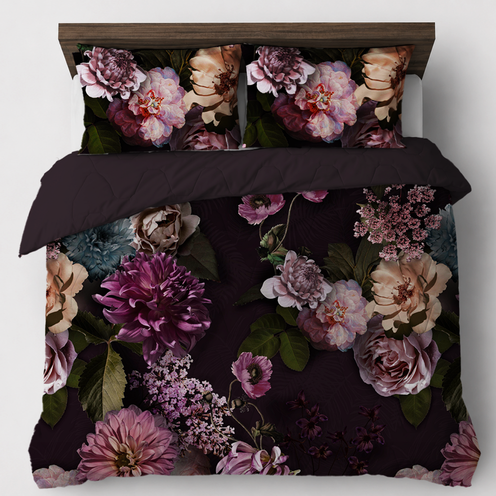Beau Maison Purple Flowers Kant en Klaar Dekbed / Dekbed Zonder Overtrek / Uni Onderzijde